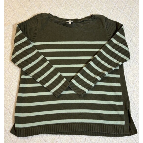 Talbots Long Sleeve Green Striped Women’s Sweater Side Slits Size Mp - Picture 3 of 12